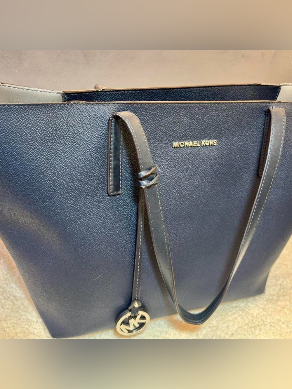 MICHAEL KORS Navy Blue Leather Tote Bag - Picture 2 of 6